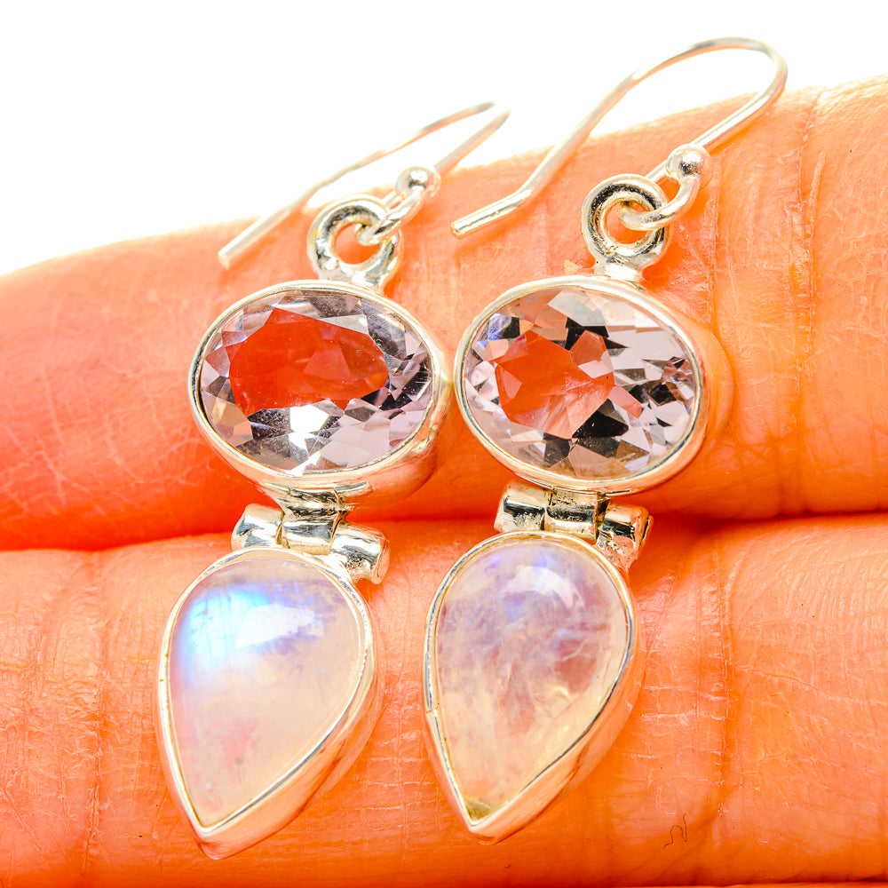 Rainbow Moonstone, Pink Amethyst Earrings handcrafted by Anasilvercos - EARR429817