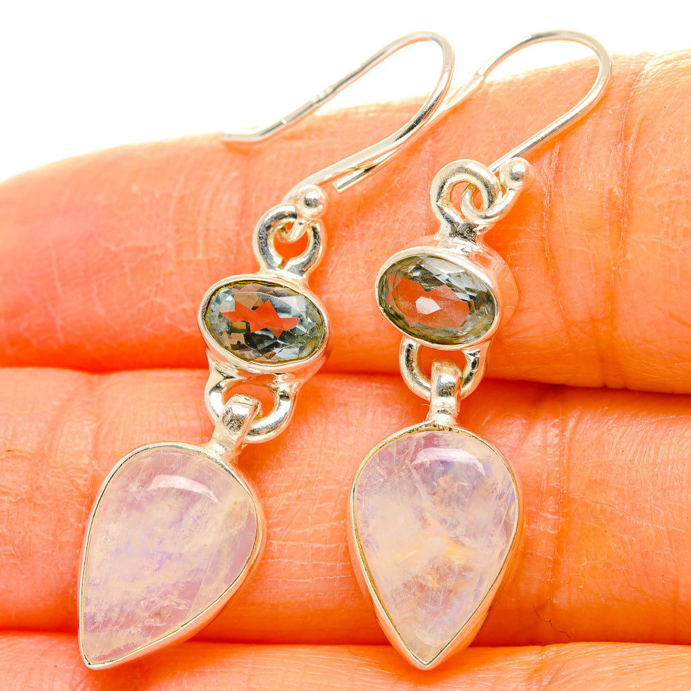Rainbow Moonstone, Blue Topaz Earrings handcrafted by Anasilvercos - EARR429818