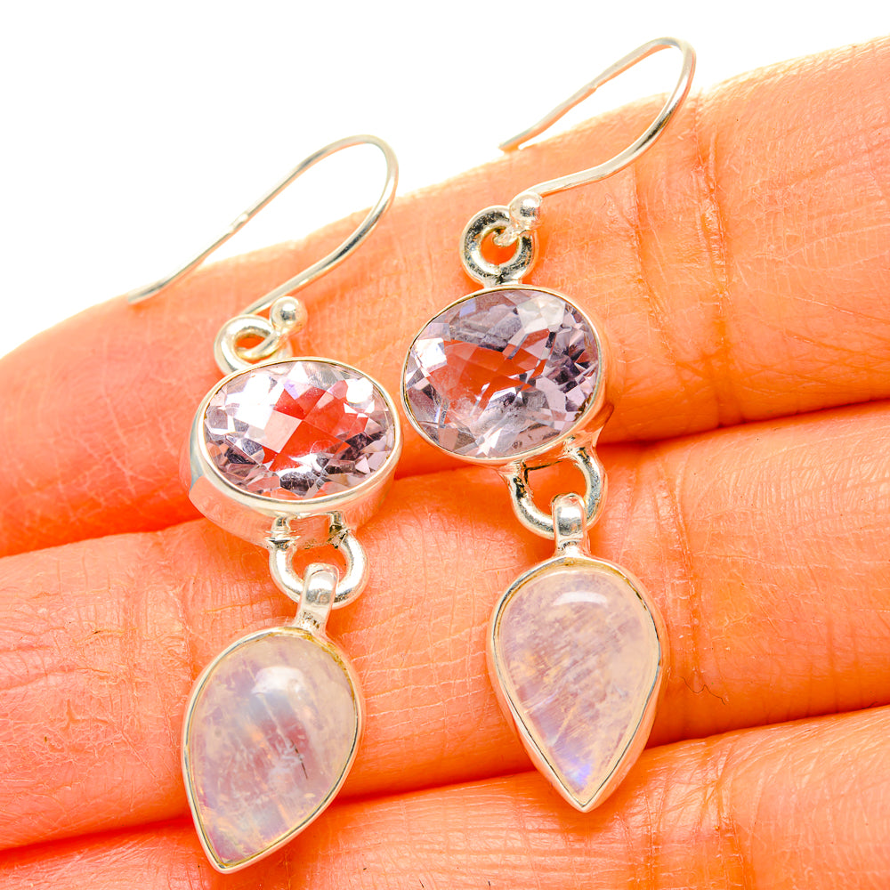 Rainbow Moonstone, Pink Amethyst Earrings handcrafted by Anasilvercos - EARR429819