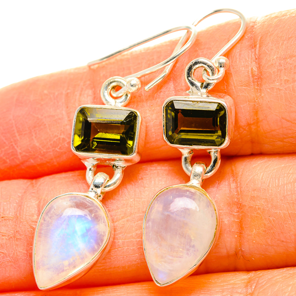 Rainbow Moonstone, Green Tourmaline Earrings handcrafted by Anasilvercos - EARR429820