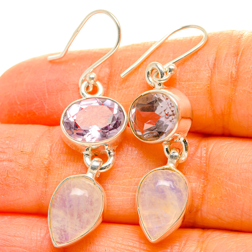 Rainbow Moonstone, Pink Amethyst Earrings handcrafted by Anasilvercos - EARR429821