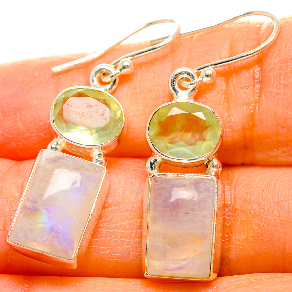 Rainbow Moonstone, Prehnite Earrings handcrafted by Anasilvercos - EARR429822