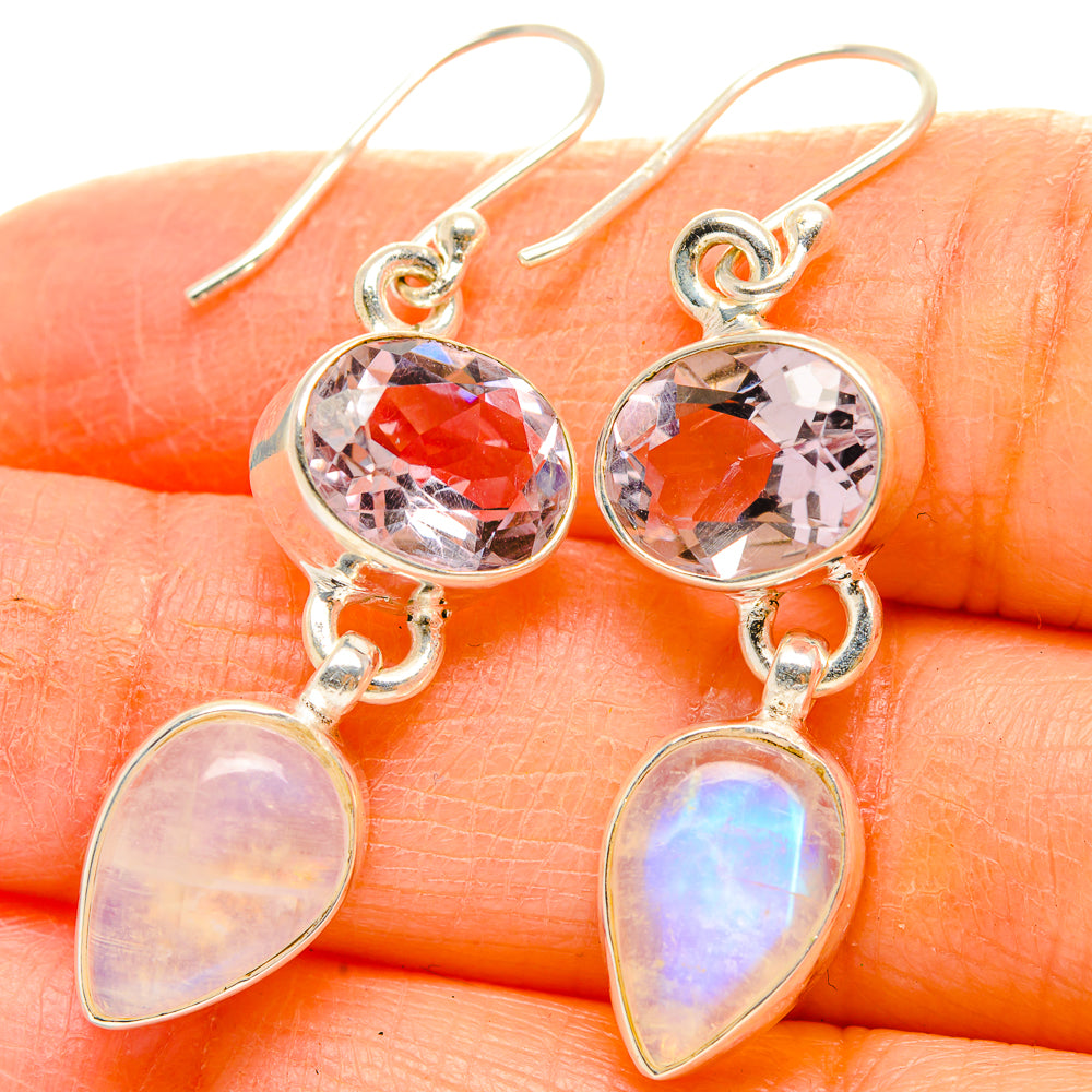 Rainbow Moonstone, Pink Amethyst Earrings handcrafted by Anasilvercos - EARR429825