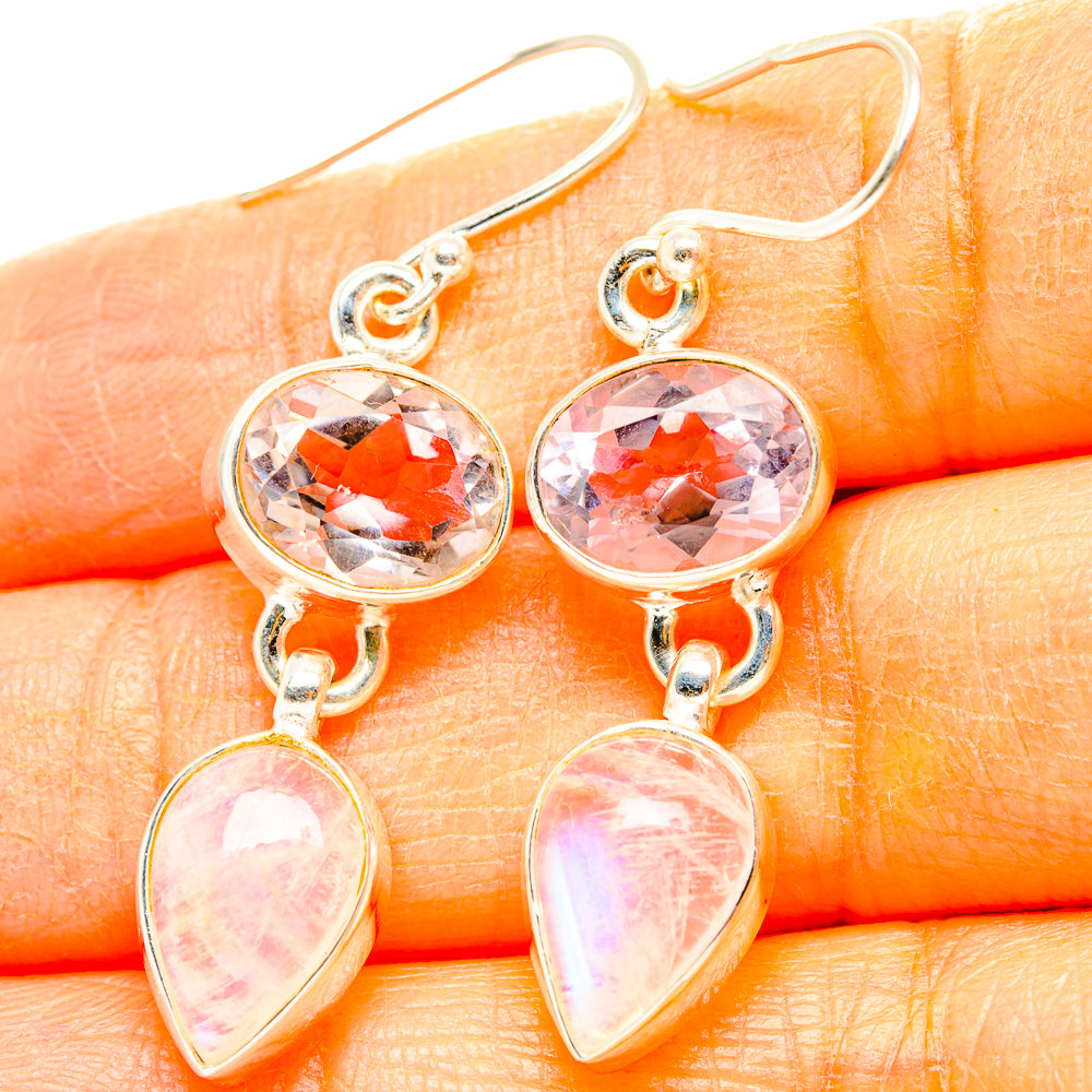 Rainbow Moonstone, Pink Amethyst Earrings handcrafted by Anasilvercos - EARR429827