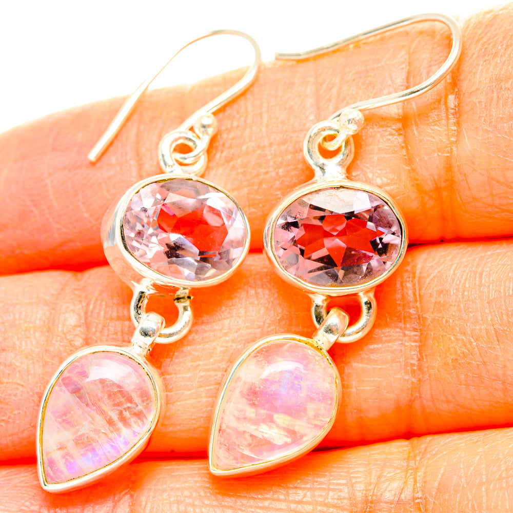 Rainbow Moonstone, Pink Amethyst Earrings handcrafted by Anasilvercos - EARR429829