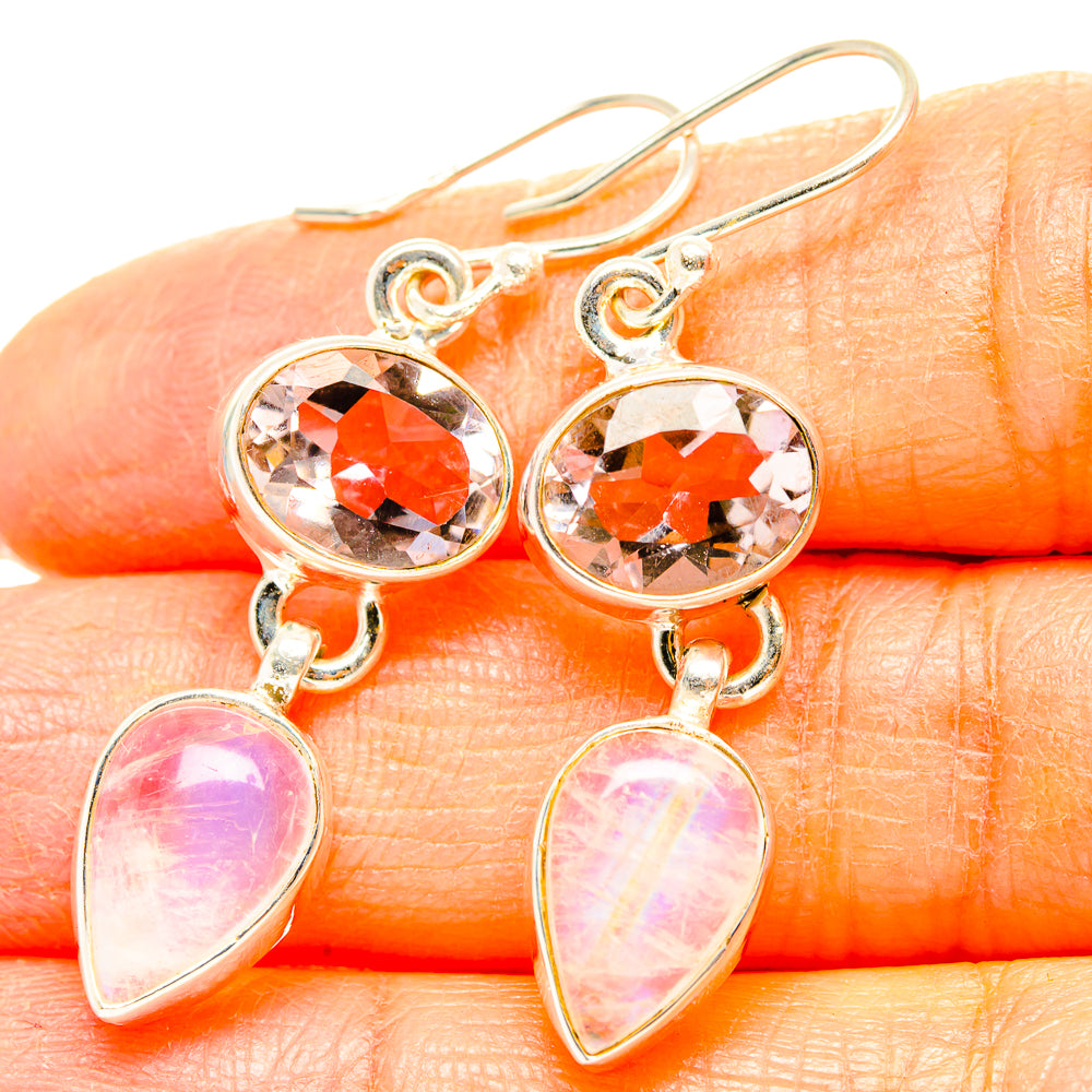 Rainbow Moonstone, Pink Amethyst Earrings handcrafted by Anasilvercos - EARR429830