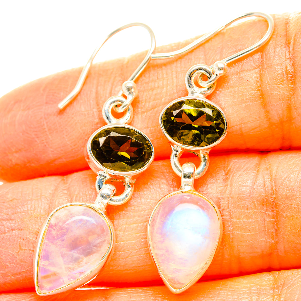Rainbow Moonstone, Green Tourmaline Earrings handcrafted by Anasilvercos - EARR429832