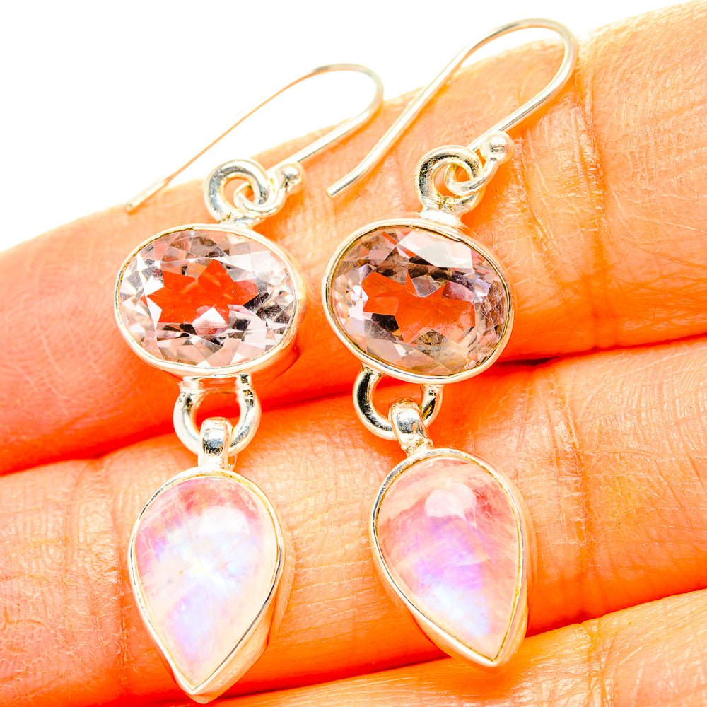 Rainbow Moonstone, Pink Amethyst Earrings handcrafted by Anasilvercos - EARR429833