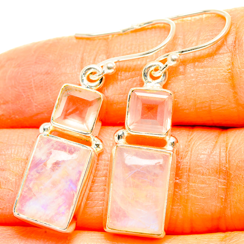 Rainbow Moonstone, Rose Quartz Earrings handcrafted by Anasilvercos - EARR429834