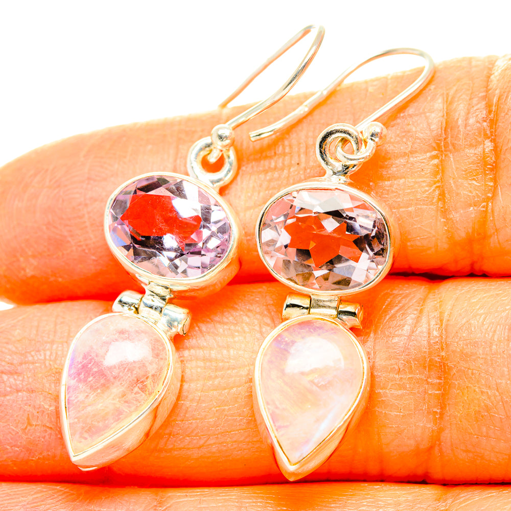 Rainbow Moonstone, Pink Amethyst Earrings handcrafted by Anasilvercos - EARR429836