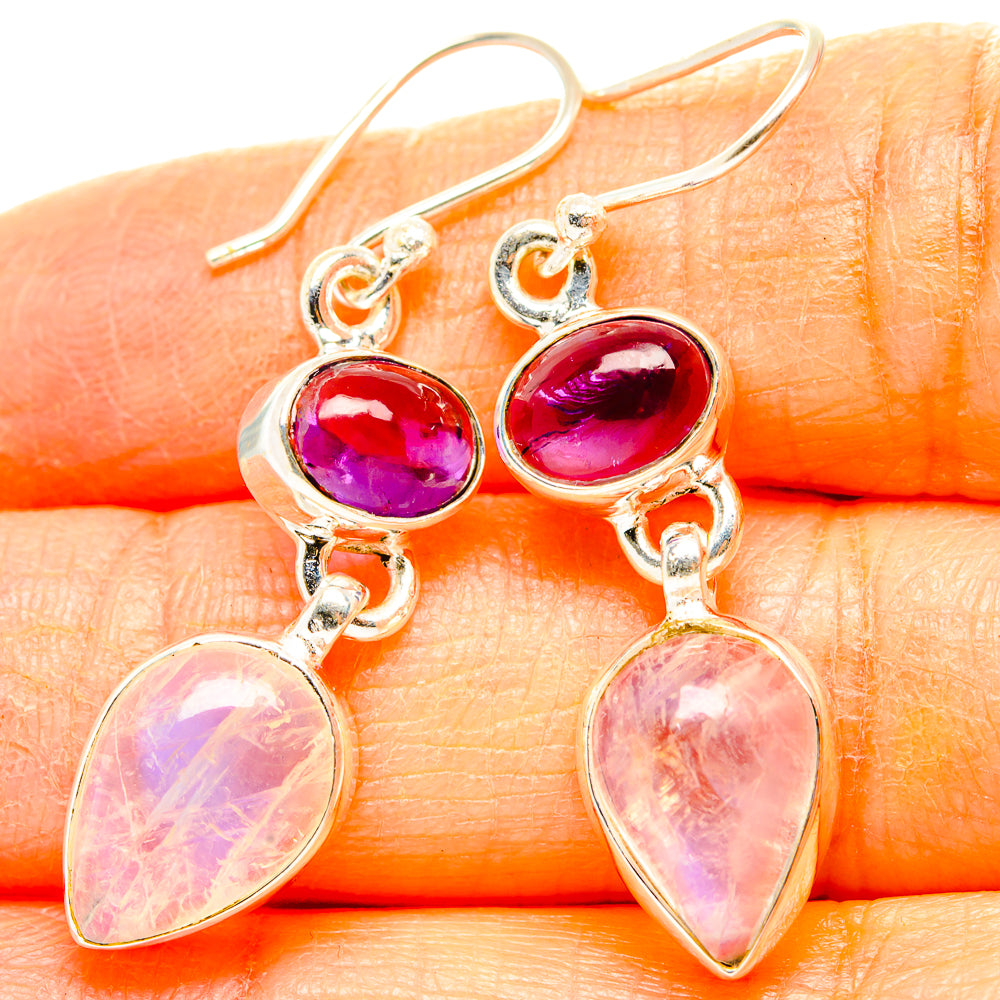 Rainbow Moonstone, Amethyst Earrings handcrafted by Anasilvercos - EARR429837