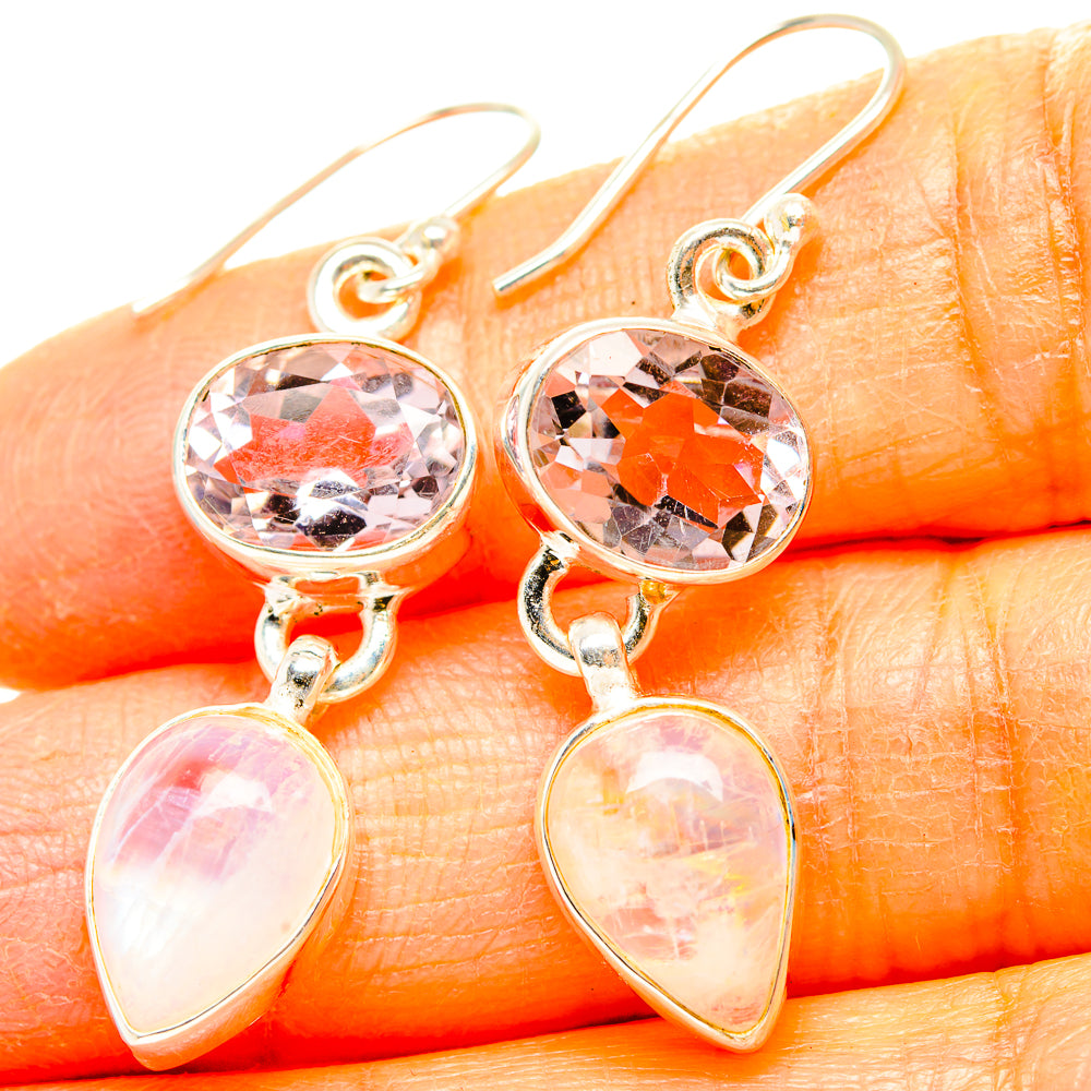 Rainbow Moonstone, Pink Amethyst Earrings handcrafted by Anasilvercos - EARR429838