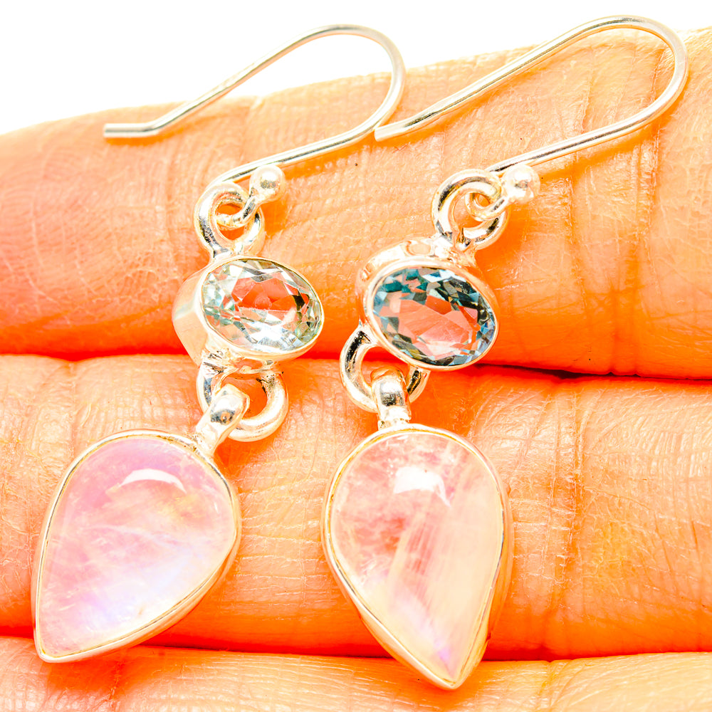 Rainbow Moonstone, Blue Topaz Earrings handcrafted by Anasilvercos - EARR429839