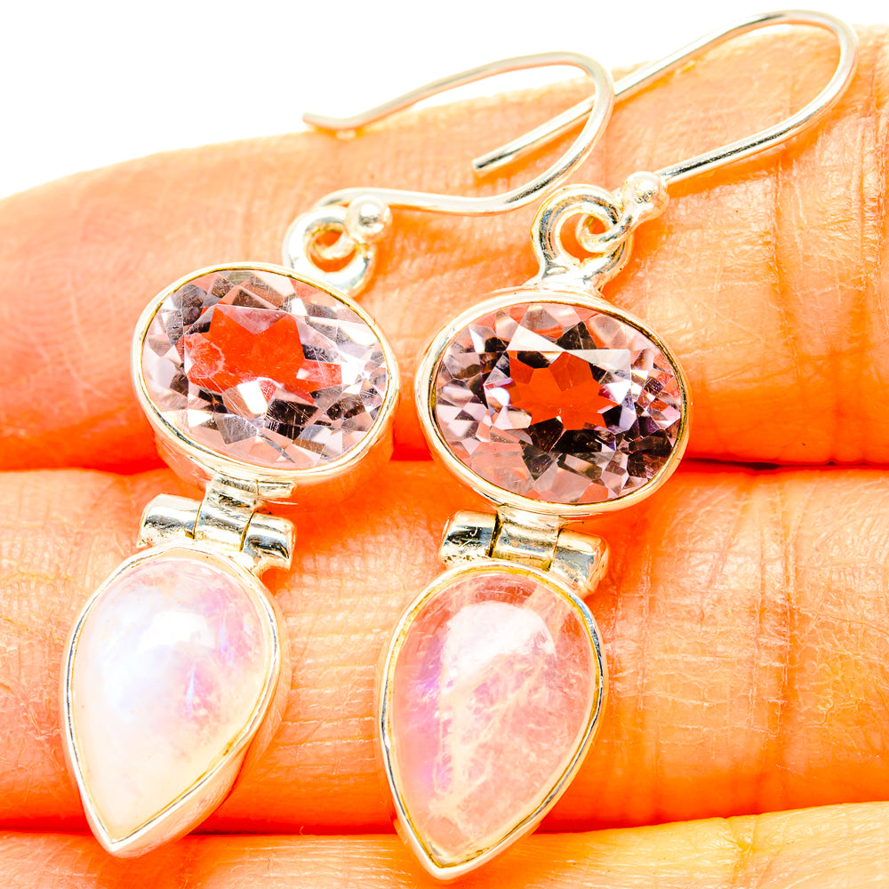 Rainbow Moonstone, Pink Amethyst Earrings handcrafted by Anasilvercos - EARR429840