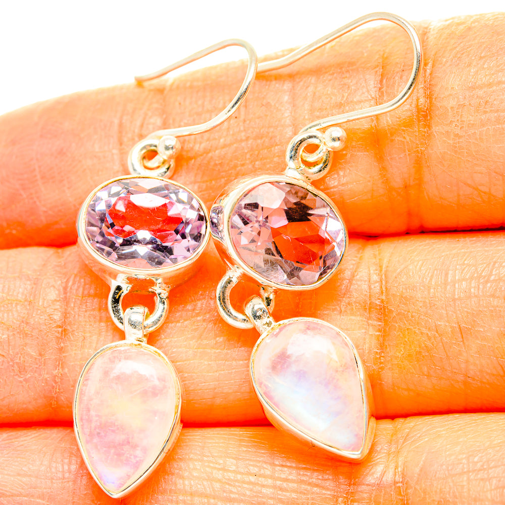 Rainbow Moonstone, Pink Amethyst Earrings handcrafted by Anasilvercos - EARR429841