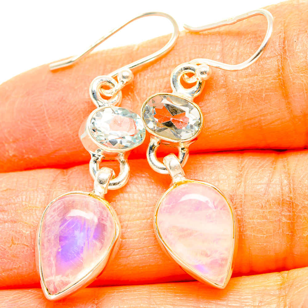 Rainbow Moonstone, Blue Topaz Earrings handcrafted by Anasilvercos - EARR429842