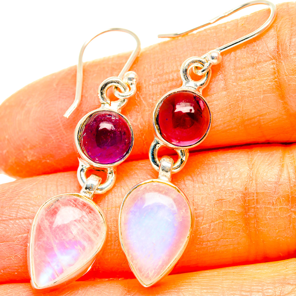 Rainbow Moonstone, Amethyst Earrings handcrafted by Anasilvercos - EARR429843