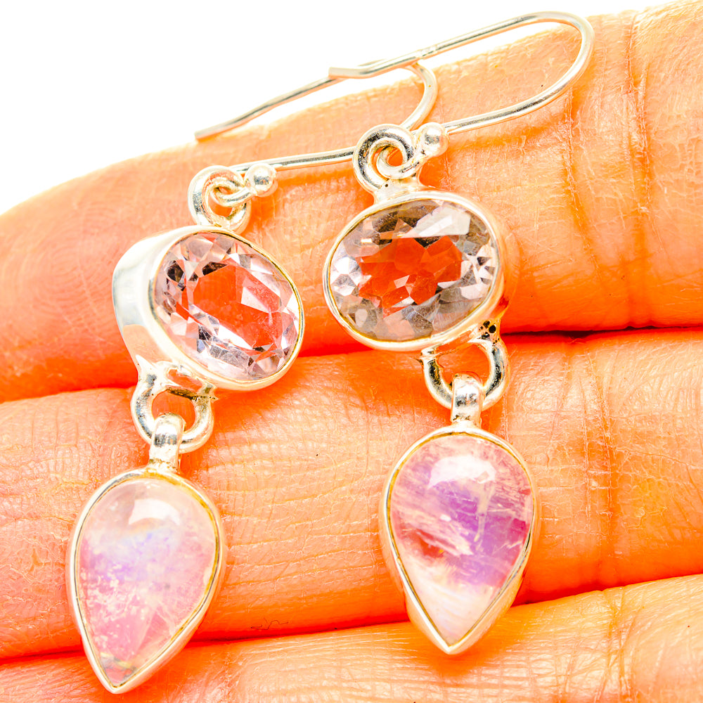 Rainbow Moonstone, Pink Amethyst Earrings handcrafted by Anasilvercos - EARR429844
