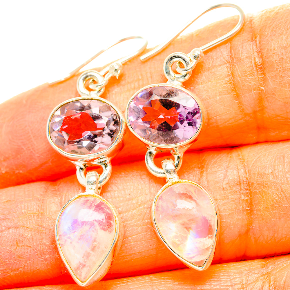 Rainbow Moonstone, Pink Amethyst Earrings handcrafted by Anasilvercos - EARR429846