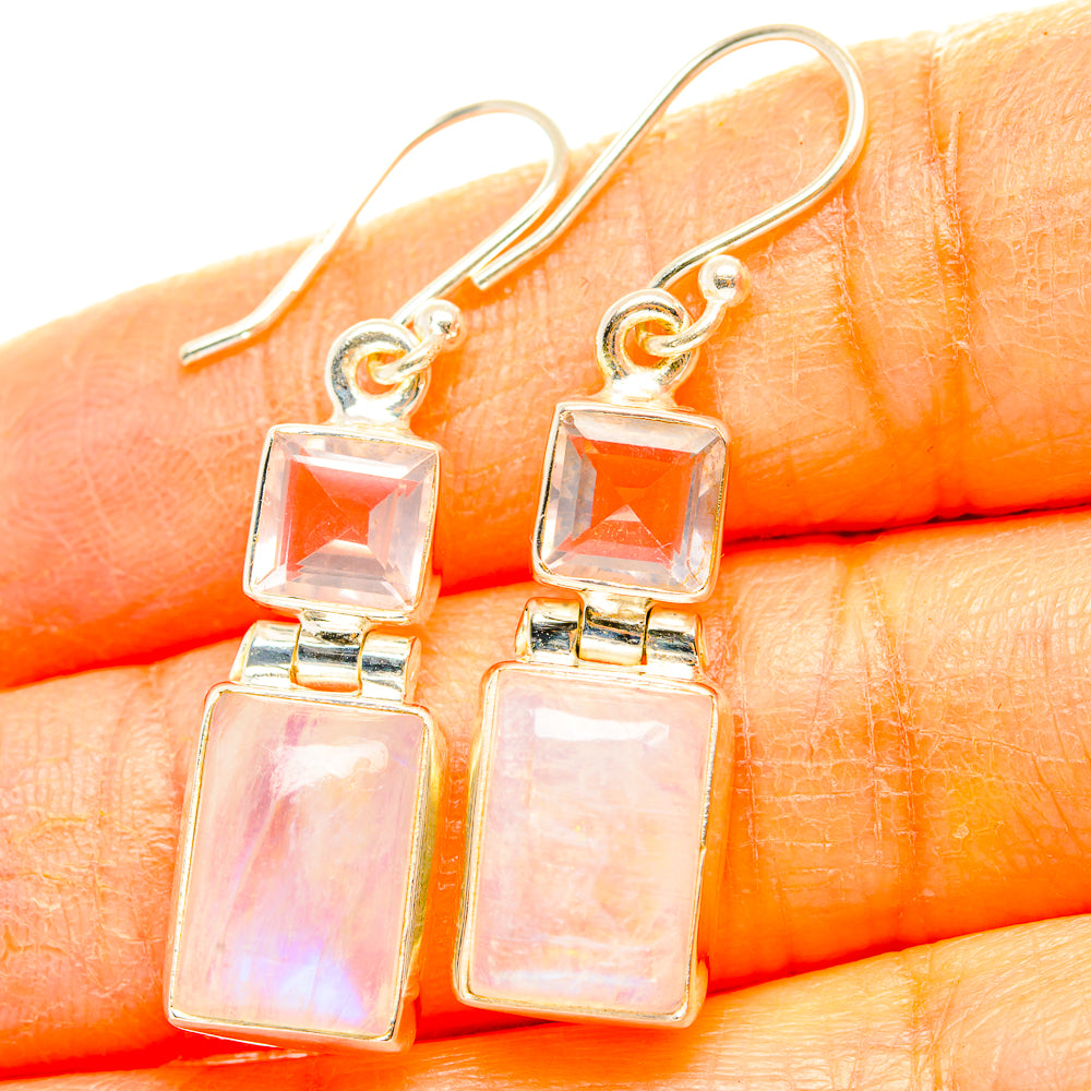 Rainbow Moonstone, Rose Quartz Earrings handcrafted by Anasilvercos - EARR429847