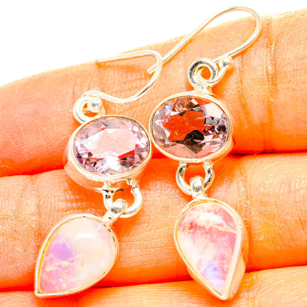 Rainbow Moonstone, Pink Amethyst Earrings handcrafted by Anasilvercos - EARR429848