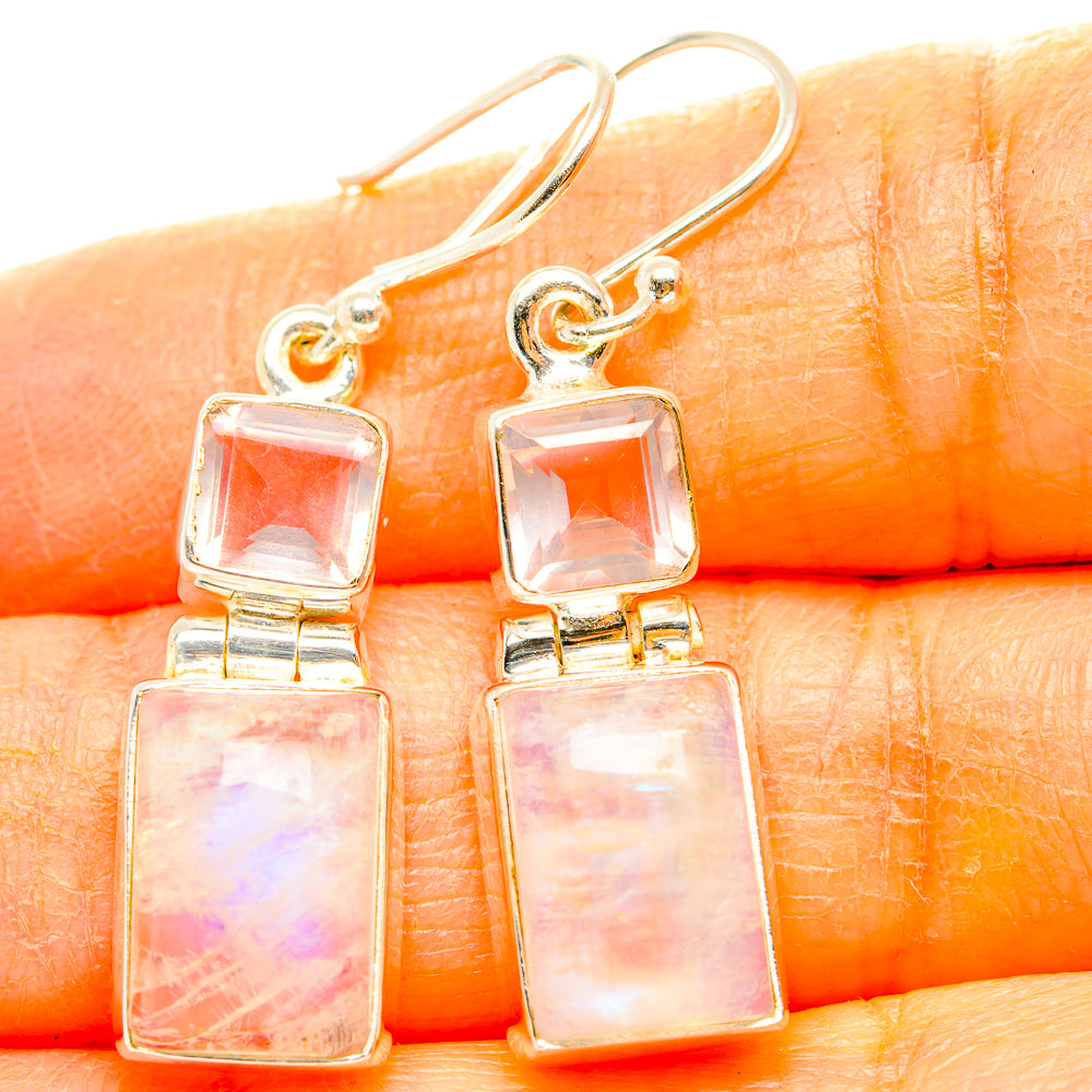Rainbow Moonstone, Rose Quartz Earrings handcrafted by Anasilvercos - EARR429852