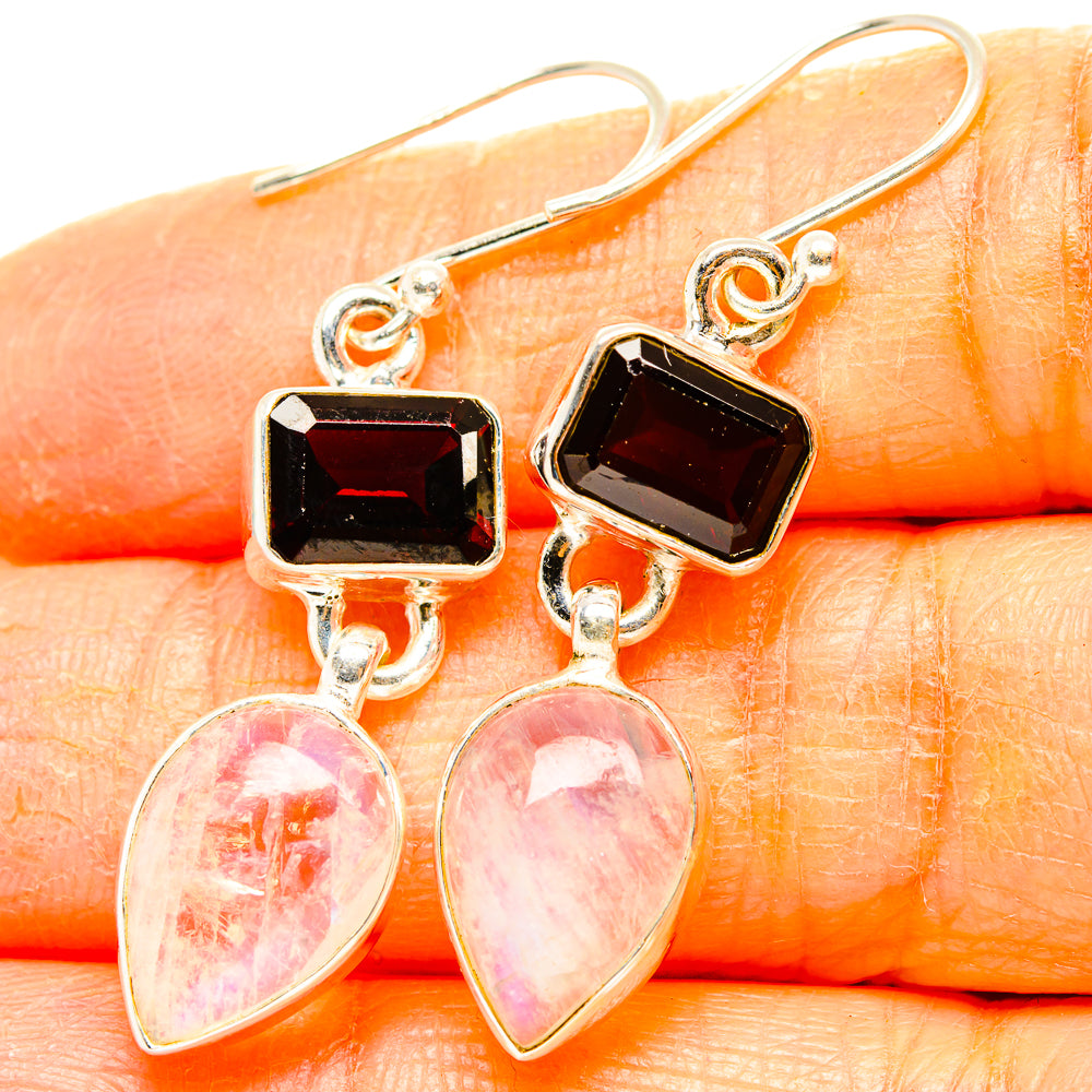Rainbow Moonstone, Garnet Earrings handcrafted by Anasilvercos - EARR429853