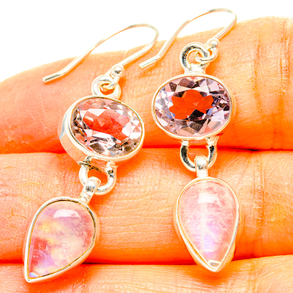 Rainbow Moonstone, Pink Amethyst Earrings handcrafted by Anasilvercos - EARR429854