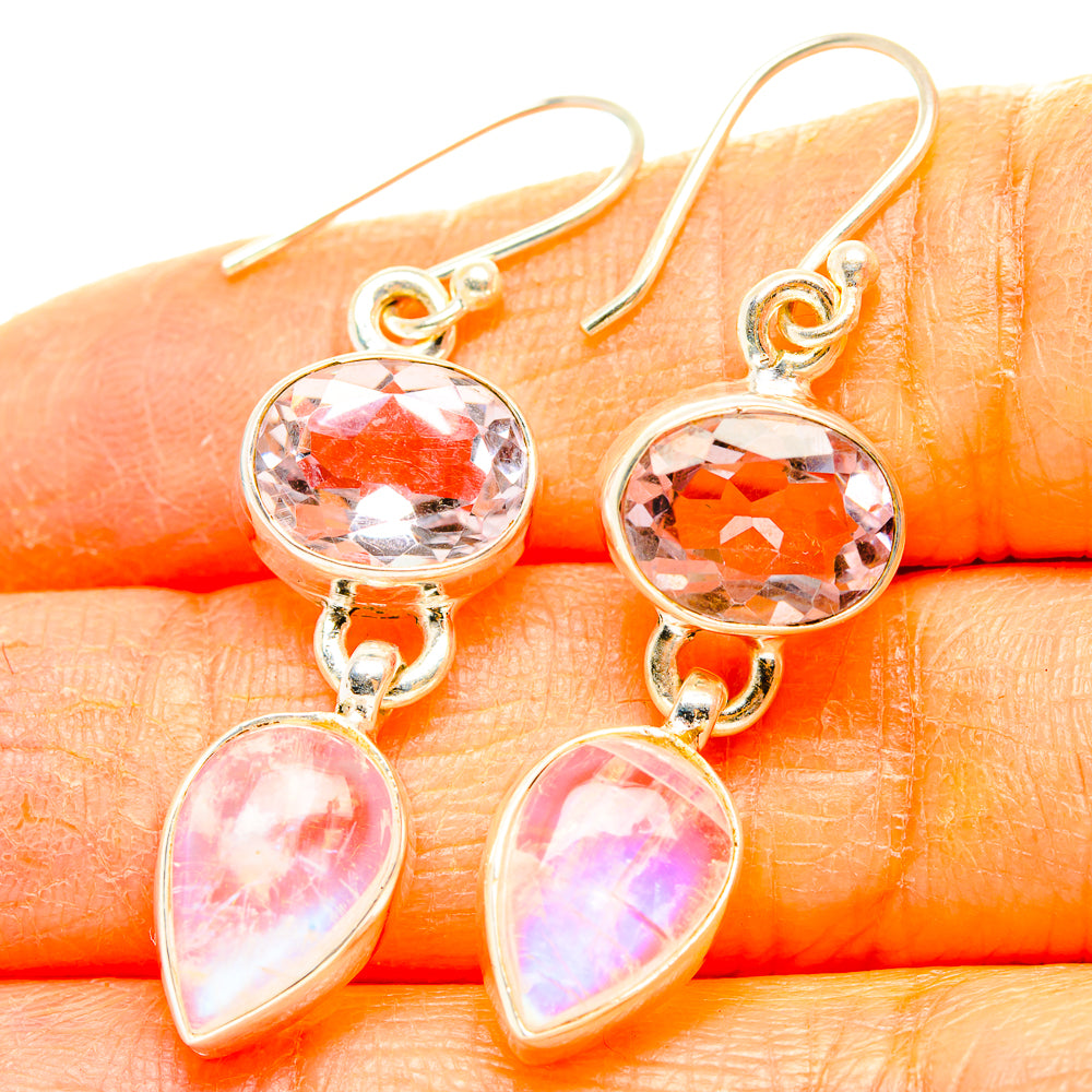 Rainbow Moonstone, Pink Amethyst Earrings handcrafted by Anasilvercos - EARR429856
