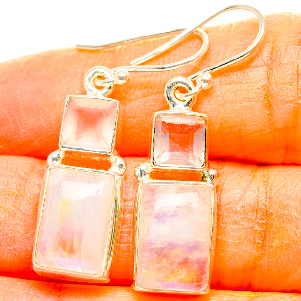 Rainbow Moonstone, Rose Quartz Earrings handcrafted by Anasilvercos - EARR429857