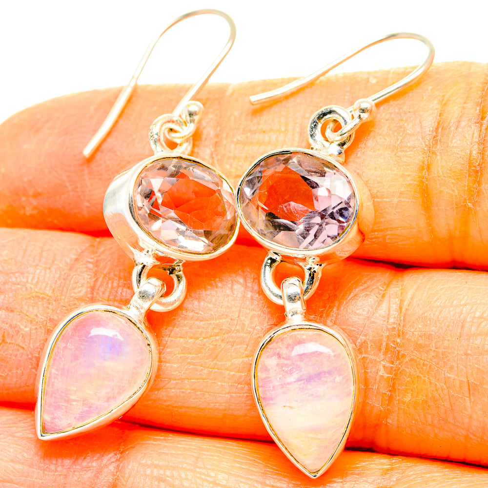 Rainbow Moonstone, Pink Amethyst Earrings handcrafted by Anasilvercos - EARR429858