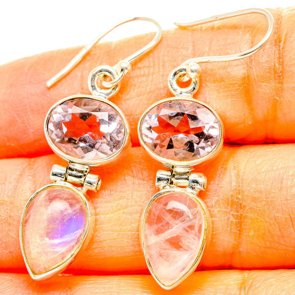Rainbow Moonstone, Pink Amethyst Earrings handcrafted by Anasilvercos - EARR429860