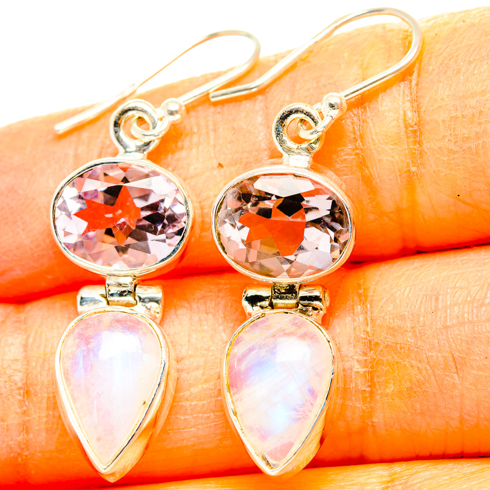 Rainbow Moonstone, Pink Amethyst Earrings handcrafted by Anasilvercos - EARR429862
