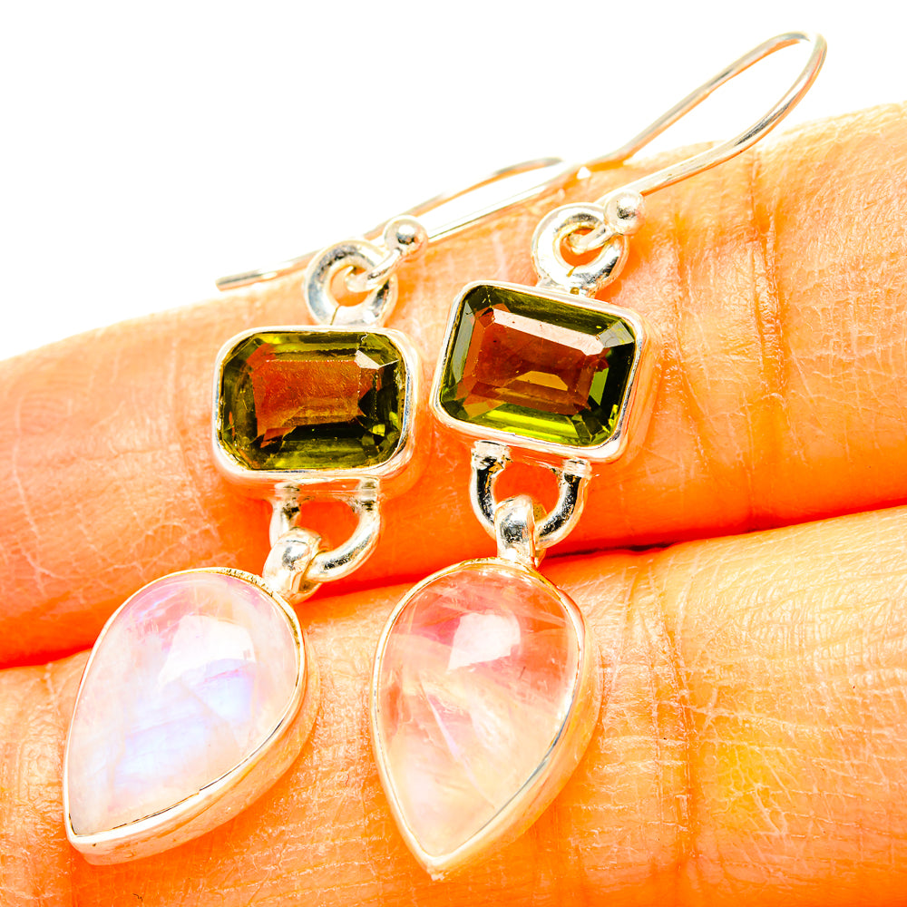 Rainbow Moonstone, Peridot Earrings handcrafted by Anasilvercos - EARR429865