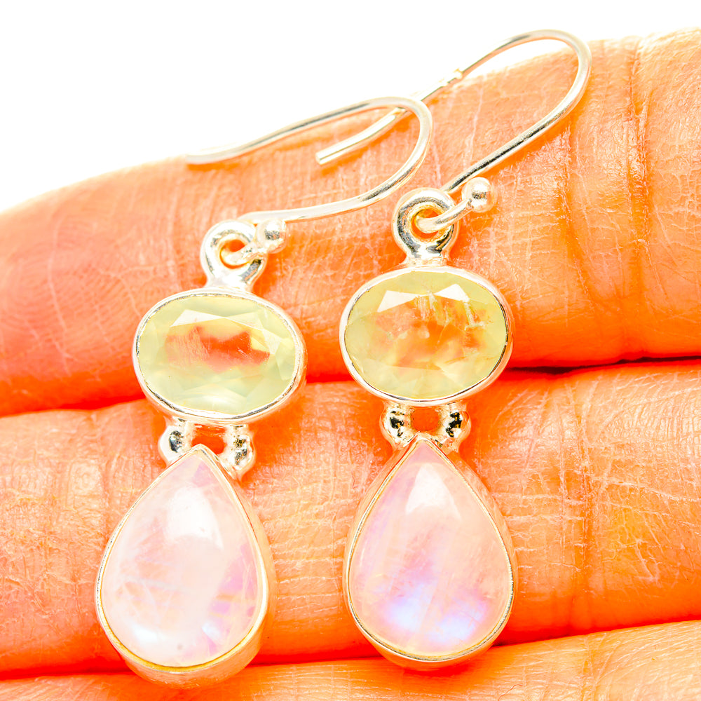 Rainbow Moonstone, Prehnite Earrings handcrafted by Anasilvercos - EARR429866
