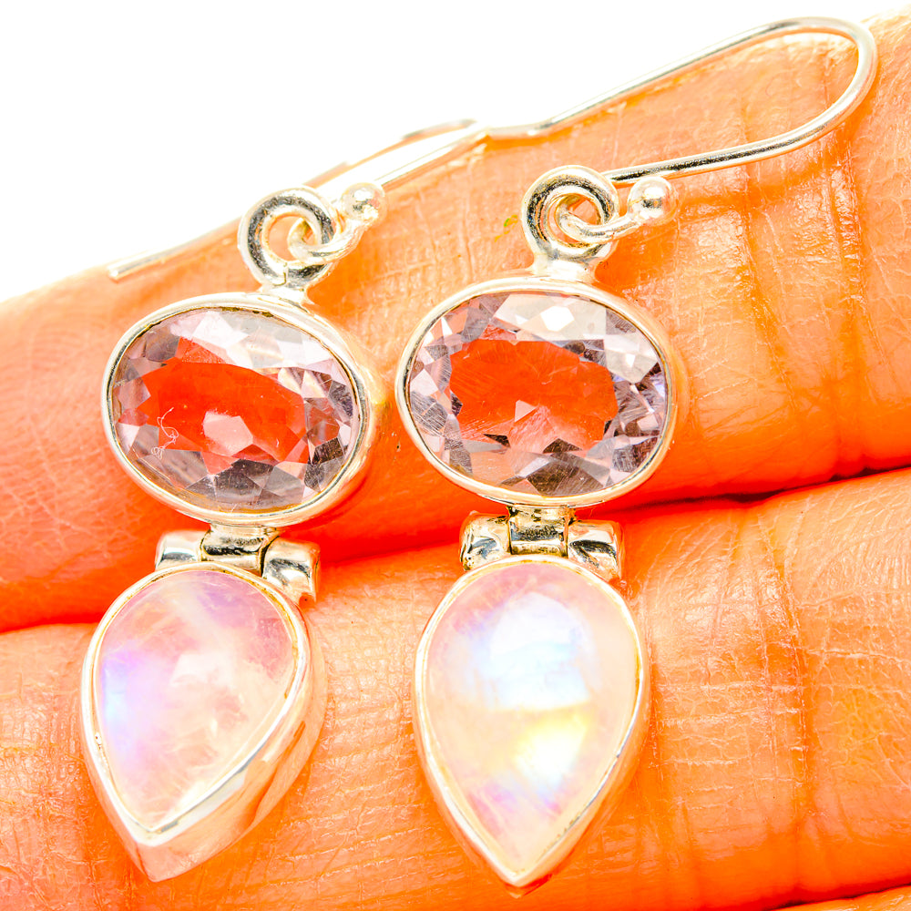 Rainbow Moonstone, Pink Amethyst Earrings handcrafted by Anasilvercos - EARR429869