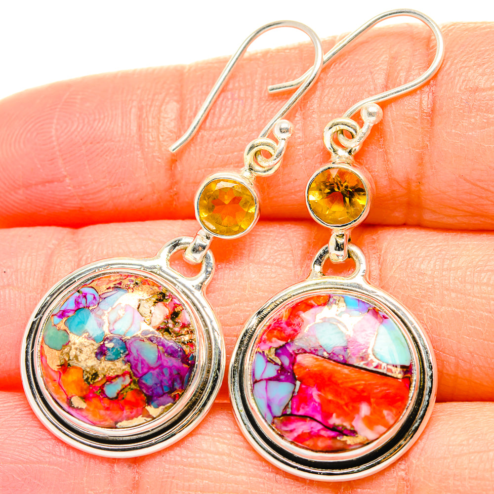 Kingman Pink Dahlia Turquoise Earrings handcrafted by Anasilvercos - EARR429884