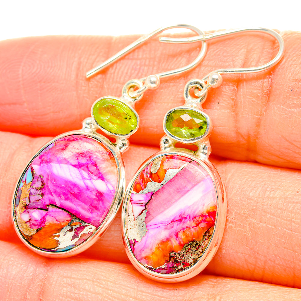 Kingman Pink Dahlia Turquoise Earrings handcrafted by Anasilvercos - EARR429887
