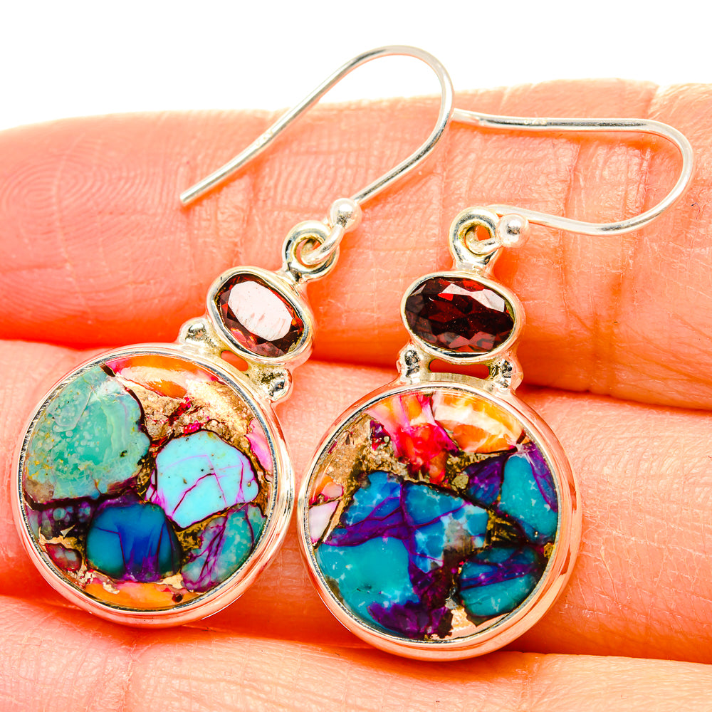 Kingman Pink Dahlia Turquoise Earrings handcrafted by Anasilvercos - EARR429890