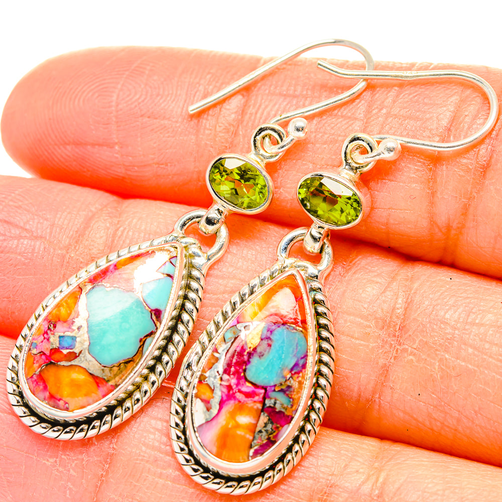Kingman Pink Dahlia Turquoise Earrings handcrafted by Anasilvercos - EARR429896