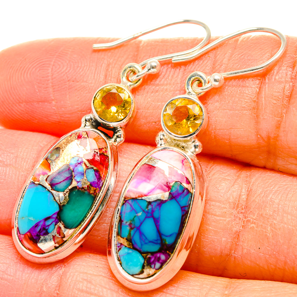 Kingman Pink Dahlia Turquoise Earrings handcrafted by Anasilvercos - EARR429905