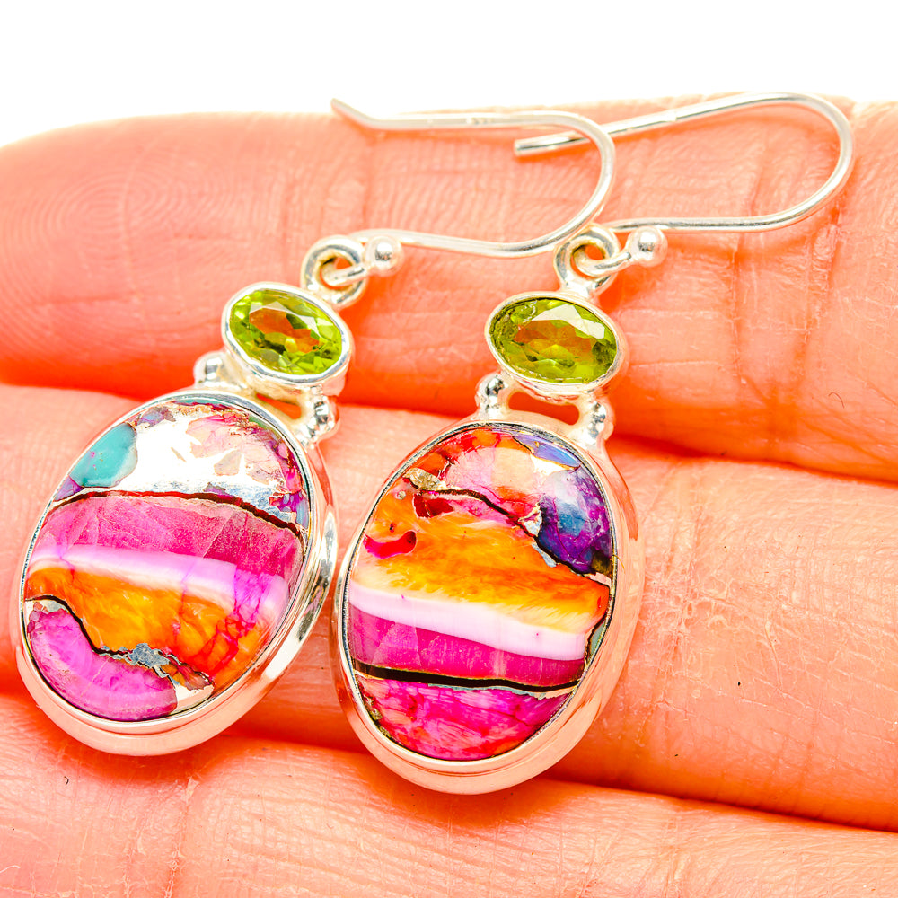 Kingman Pink Dahlia Turquoise Earrings handcrafted by Anasilvercos - EARR429925