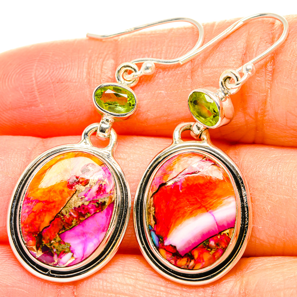 Kingman Pink Dahlia Turquoise Earrings handcrafted by Anasilvercos - EARR429934