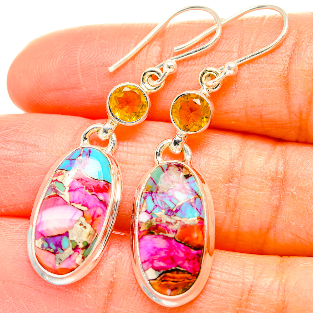 Kingman Pink Dahlia Turquoise Earrings handcrafted by Anasilvercos - EARR429938
