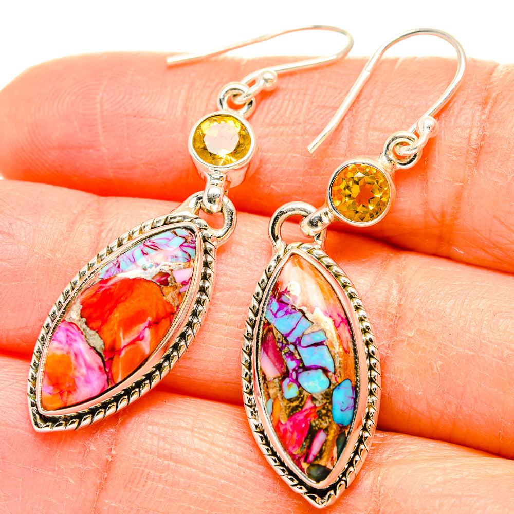 Kingman Pink Dahlia Turquoise Earrings handcrafted by Anasilvercos - EARR429945