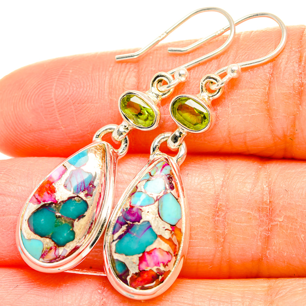 Kingman Pink Dahlia Turquoise Earrings handcrafted by Anasilvercos - EARR429954
