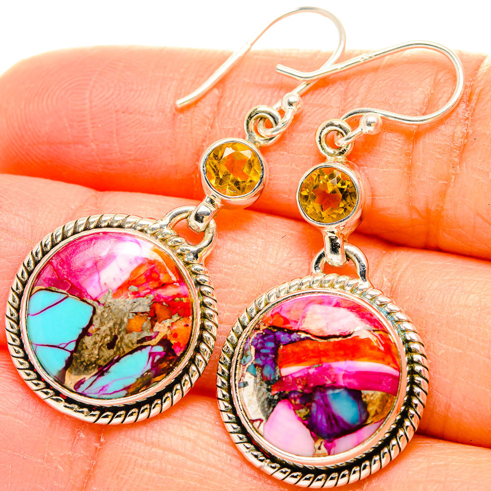 Kingman Pink Dahlia Turquoise Earrings handcrafted by Anasilvercos - EARR429968
