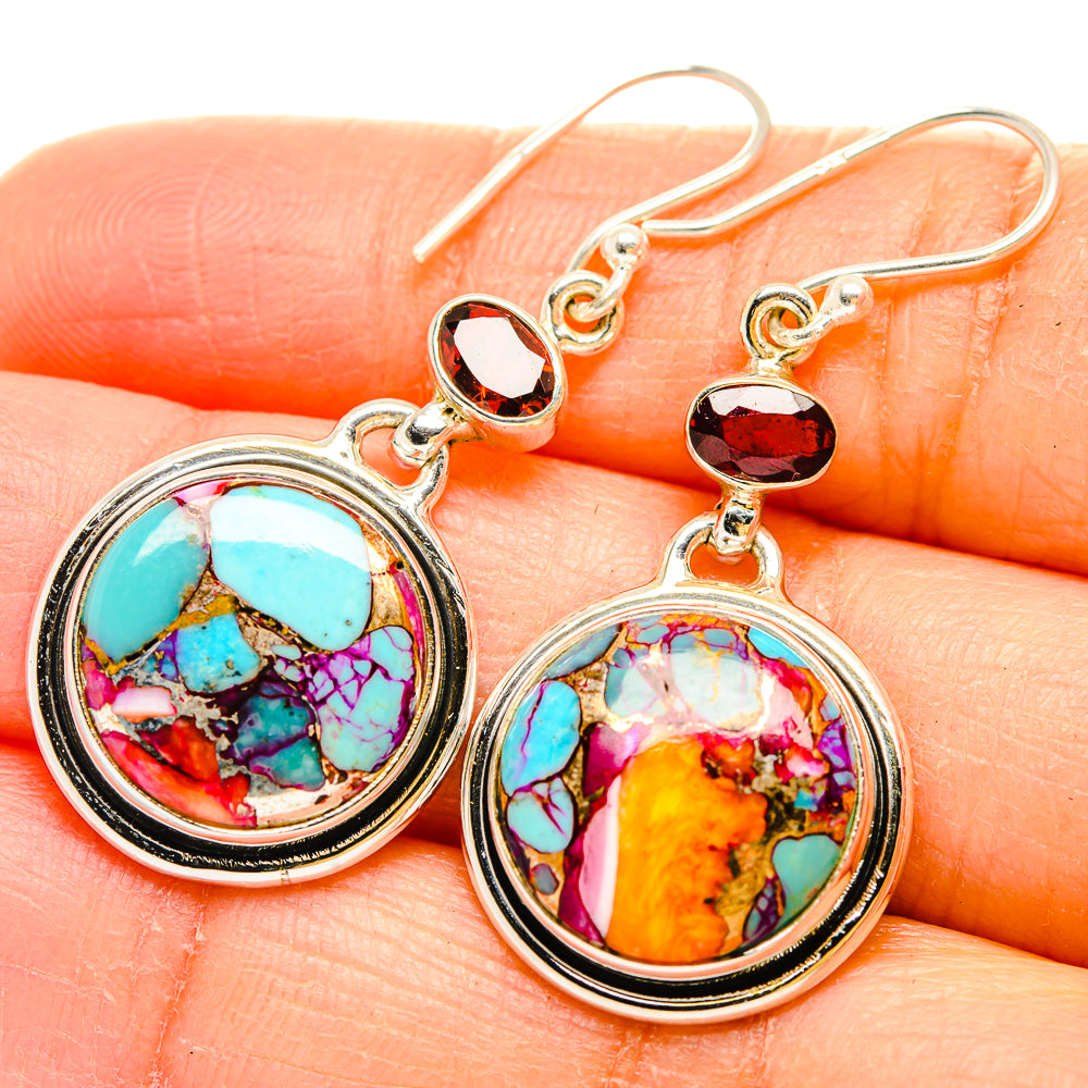 Kingman Pink Dahlia Turquoise Earrings handcrafted by Anasilvercos - EARR429973