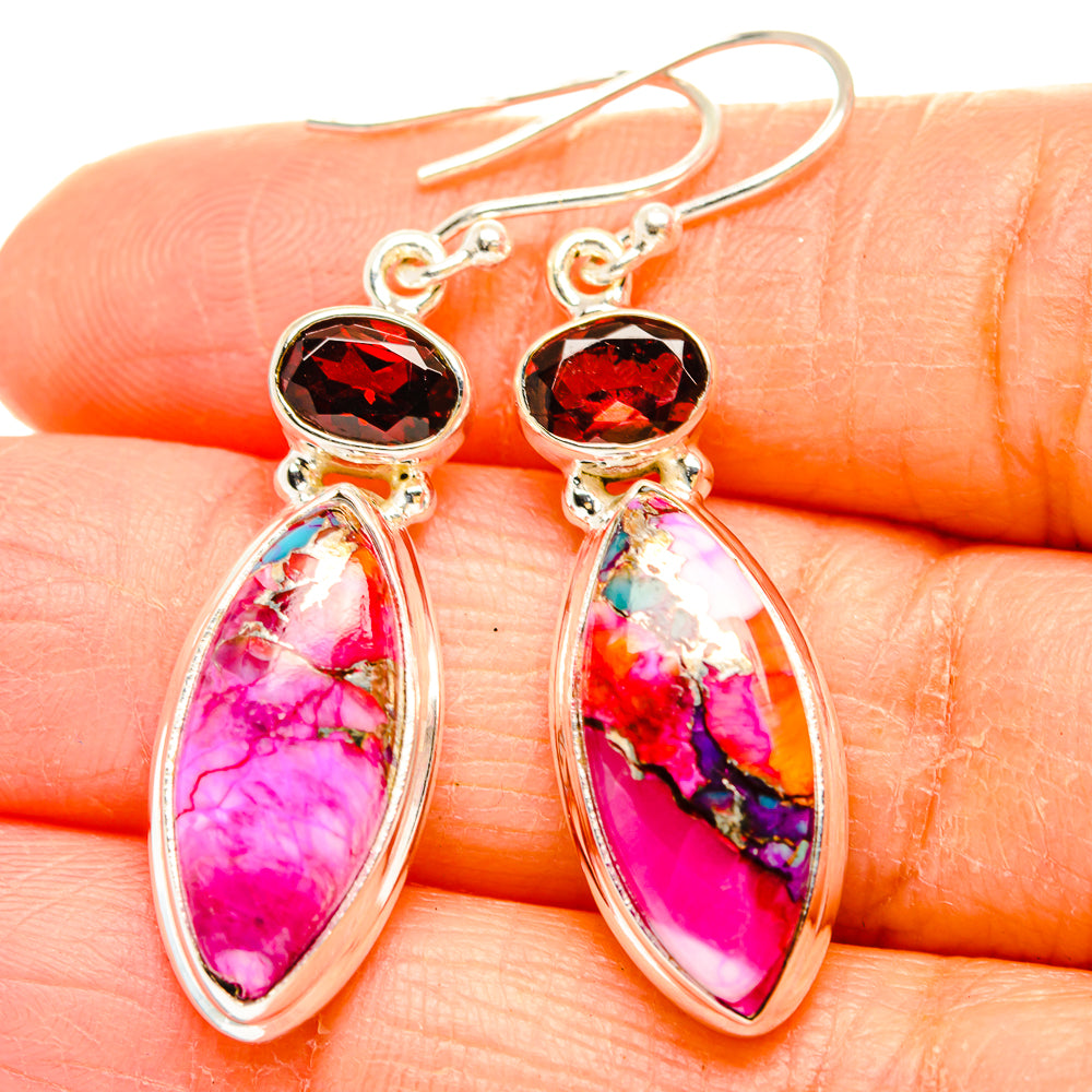 Kingman Pink Dahlia Turquoise Earrings handcrafted by Anasilvercos - EARR429978