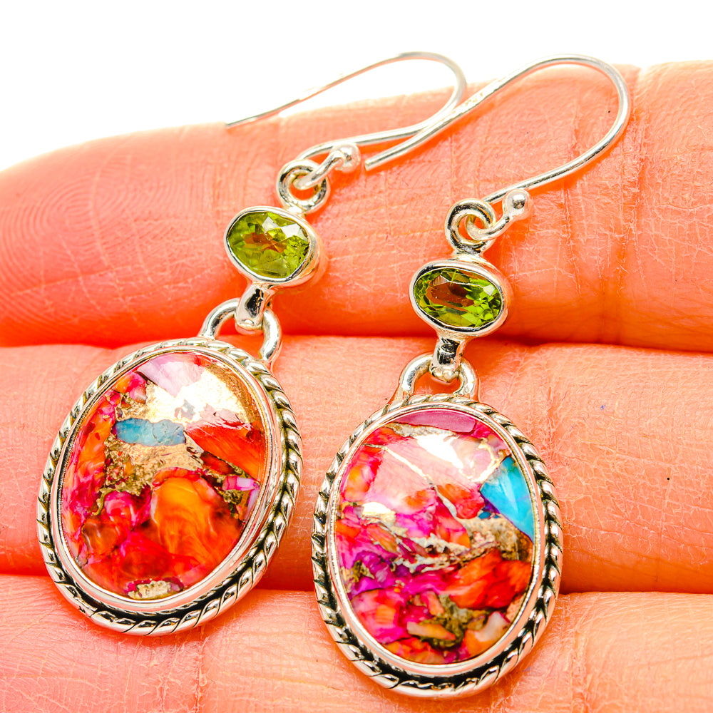 Kingman Pink Dahlia Turquoise Earrings handcrafted by Anasilvercos - EARR429985